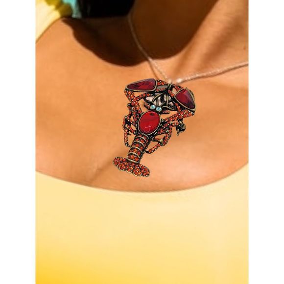 New Original Tag. Immaculate Red Crystal Blue Eyed Lobster Pendant Pin - Picture 4 of 5
